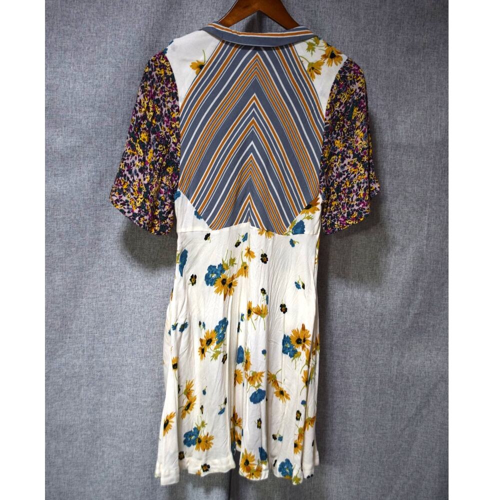 Free People Mixed Print Mini Dress Floral Striped Boho Short Sleeve Size 4 - Picture 5 of 5